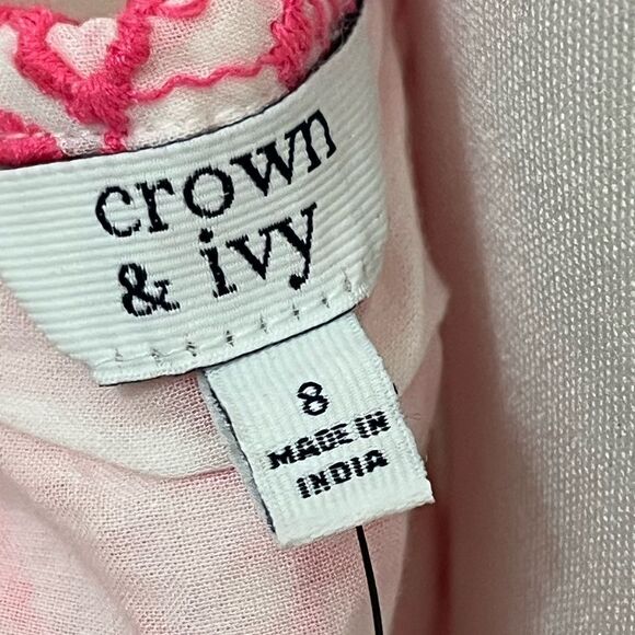 Crown & Ivy Hot Pink and White Embroidered Eyelet Spaghetti Strap Dress 8 NEW - Picture 4 of 7